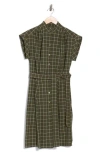 Calvin Klein Gingham Check Belted Shirtdress In Green