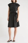 Calvin Klein Gingham Check Belted Shirtdress In Black