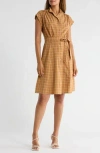 Calvin Klein Gingham Check Belted Shirtdress In Orange