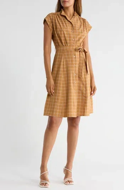 Calvin Klein Gingham Check Belted Shirtdress In Orange