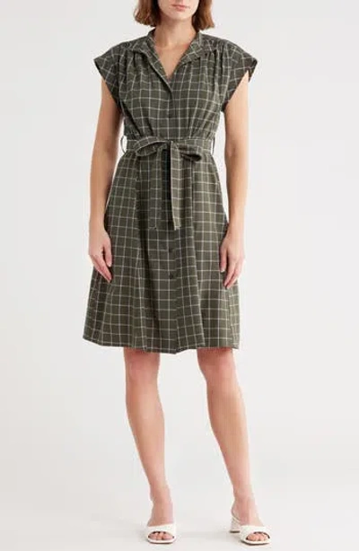Calvin Klein Gingham Check Belted Shirtdress In Green