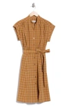 Calvin Klein Gingham Check Belted Shirtdress In Brown