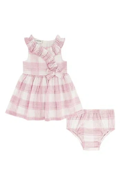 Calvin Klein Babies'  Gingham Ruffle Cotton Dress & Bloomers Set In Pink