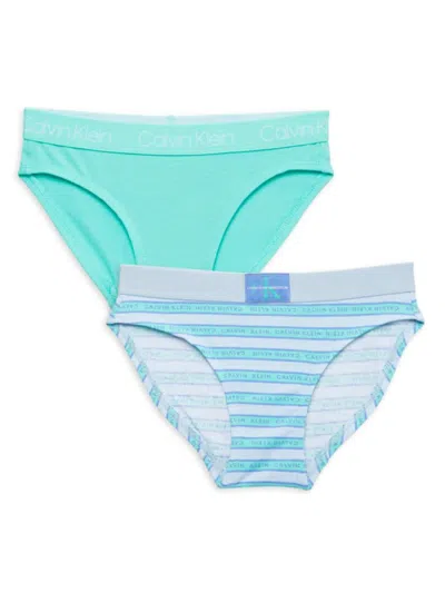 Calvin Klein Kids' Girl's 2-pack Logo Bikini Briefs In Blue Stripe