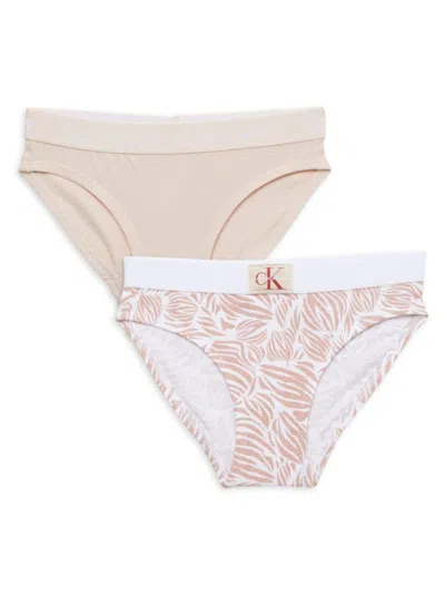 Calvin Klein Kids' Girl's 2-pack Logo Bikini Briefs In Zebra Buff