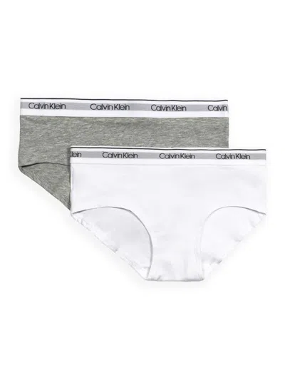 Calvin Klein Kids' Girl's 2-pack Logo Hipster Briefs In Grey White