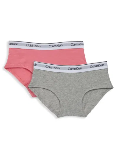 Calvin Klein Kids' Girl's 2-pack Logo Hipster Briefs In Pink Lemon