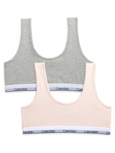 Calvin Klein Kids' Girl's 2-piece Sports Bra Set In Grey