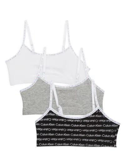 Calvin Klein Kids' Girl's 3-pack Stretch Cotton Logo Bras In Multi