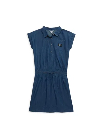 Calvin Klein Kids' Girl's Chambray Fit & Flare Dress In Blue