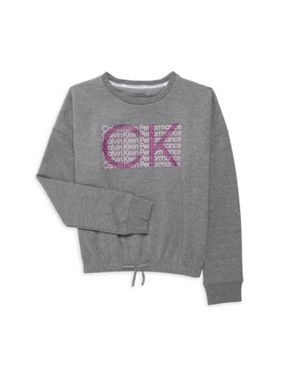Calvin Klein Kids' Girl's Drawstring Logo Sweatshirt In Grey