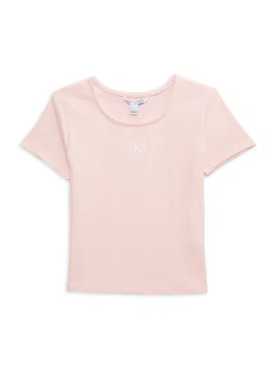Calvin Klein Kids' Girl's Embroidered Logo T-shirt In Rose