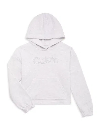 Calvin Klein Kids' Girl's Fleece Cotton-blend Hoodie In White
