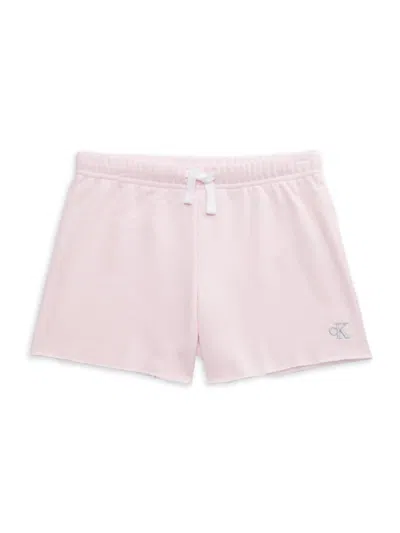 Calvin Klein Kids' Girl's Fleece Logo Shorts In Pale Lilac
