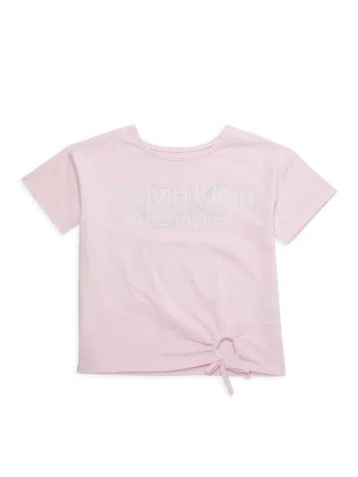 Calvin Klein Kids' Girl's Layered Logo Tie Tee In Pink