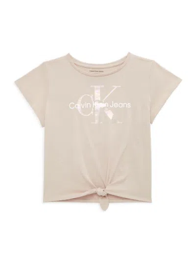 Calvin Klein Kids' Girl's Logo Tie Top In Silver Lining