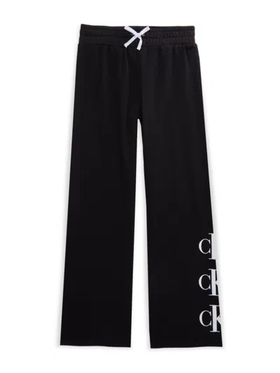 Calvin Klein Kids' Girl's Logo Wide Leg Sweatpants In Black