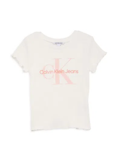 Calvin Klein Kids' Girl's Monogram Logo Stretch Cotton T-shirt In White