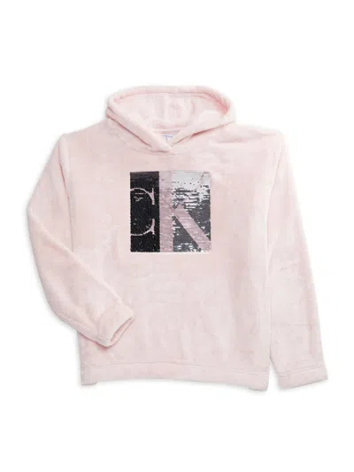 Calvin Klein Kids' Girl's Reversible Sequin Logo Hoodie In Crystal Pink