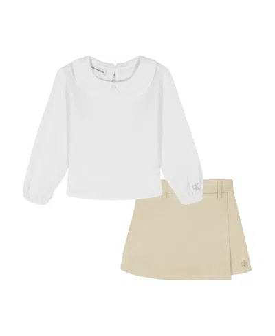 Calvin Klein Kids' Girls 4-6x 2-piece Long-sleeve Top And Skirt Set In Multi