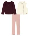 Calvin Klein Girls 4-6x 3-piece Full Zip Vest, T-shirt And Pants Set In Multi