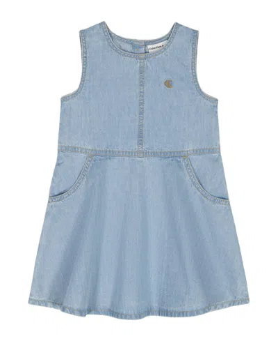 Calvin Klein Kids' Girls' 4-6x Round Neck Denim Dress In Blue