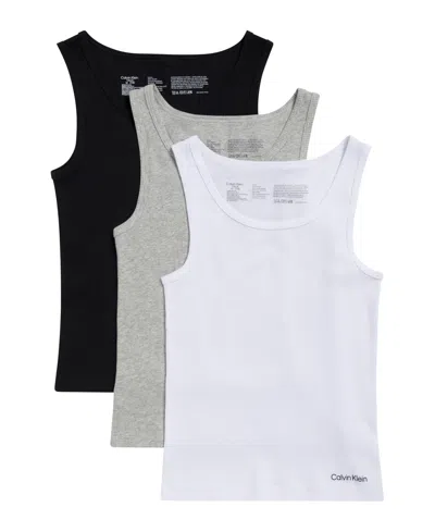 Calvin Klein Girls' 6-16 Sleeveless Tank Top, 3-pack In Tender Blush,mother Of Pearl,honey Almon
