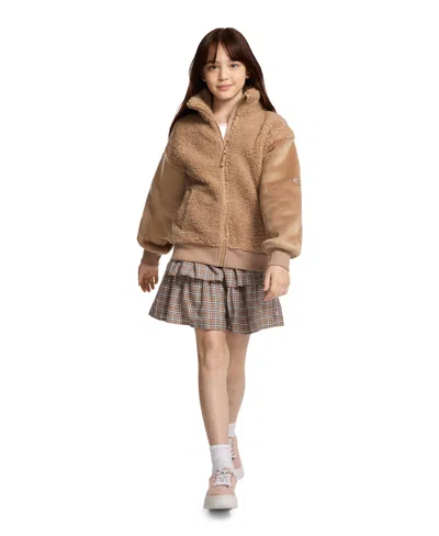 Calvin Klein Kids' Girls 7-16 Boucle Stand Collar Zip-front Jacket In Brown