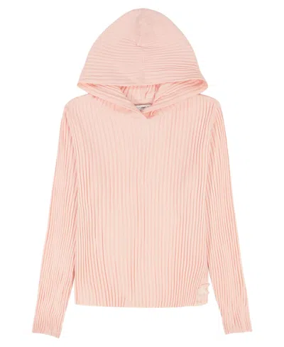 Calvin Klein Kids' Girls 7-16 Chunky Rib Zip Front Hoodie In Pink