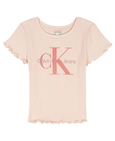 Calvin Klein Kids' Girls' 7-16 Ck Logo Chunky Rib Short-sleeve Top In Pink