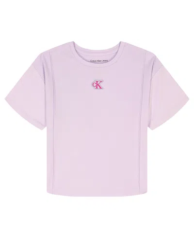 Calvin Klein Kids' Girls' 7-16 Ck Logo Pintuck Short-sleeve T-shirt In Purple