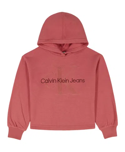 Calvin Klein Kids' Girls 7-16 Crossover Neck Cropped Pull-on Hoodie In Pink
