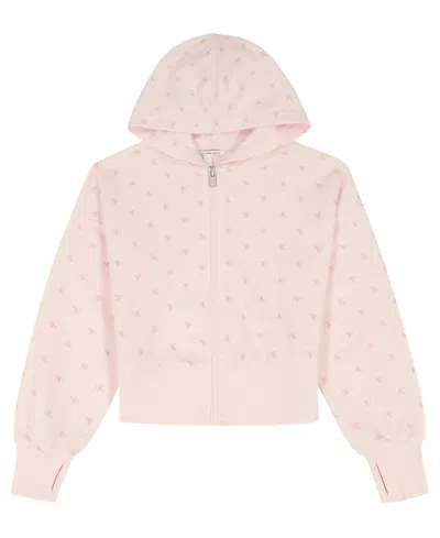 Calvin Klein Kids' Girls' 7-16 Flocked Zip-front Hoodie In Pink