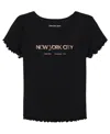 Calvin Klein Girls 7-16 Foil Ribbed Knit Short Sleeve T-shirt In Black