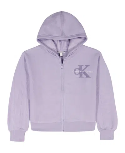 Calvin Klein Kids' Girls 7-16 Front-zip Long Sleeve Hoodie In Purple