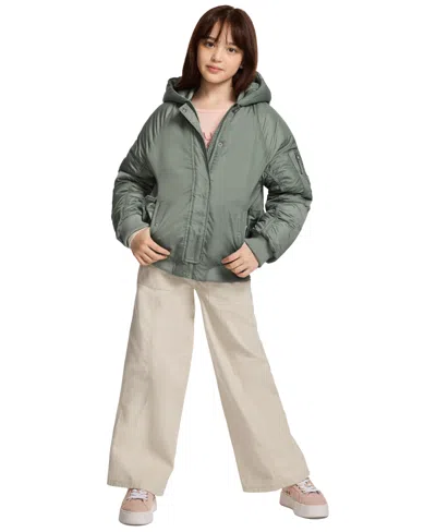 Calvin Klein Kids' Girls 7-16 Hooded Long Sleeve Bomber Jacket In Green