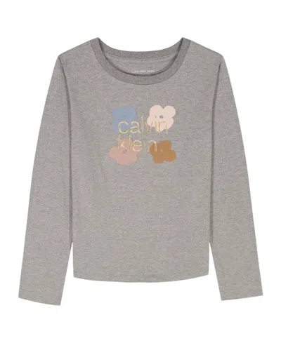 Calvin Klein Kids' Girls 7-16 Long-sleeve High-low Hem T-shirt In Gray