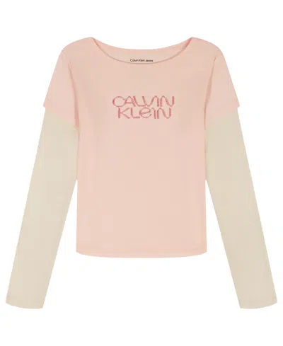 Calvin Klein Kids' Girls 7-16 Long-sleeve T-shirt In Pink