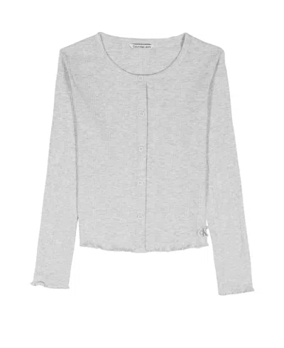 Calvin Klein Kids' Girls 7-16 Variegated Long-sleeve Top In Gray