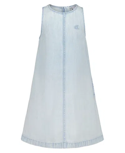 Calvin Klein Kids' Girls' 7-16 Round Neck Sleeveless Dress In Blue