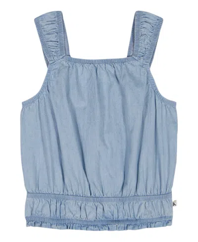 Calvin Klein Kids' Girls' 7-16 Smocked Waist Square Neck Top In Blue