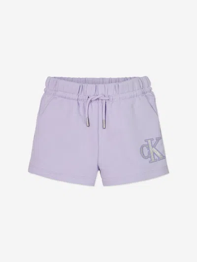 Calvin Klein Girls Metallic Ck Shorts In Purple