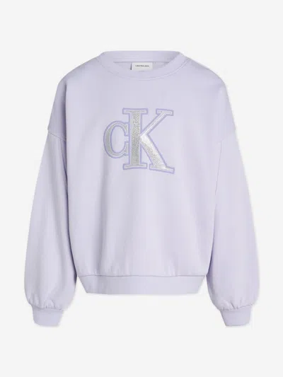 Calvin Klein Kids'  Girls Metallic Ck Sweatshirt In Purple
