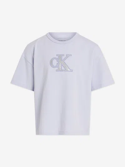 Calvin Klein Kids' Girls Metallic Ck T-shirt In Purple