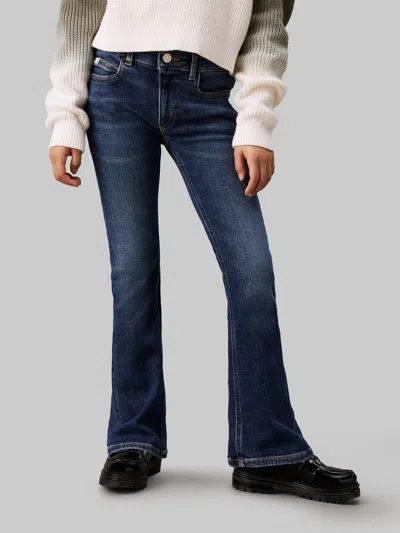 Calvin Klein Kids'  Girls Mid Rise Flared Jeans In Blue