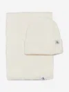 Calvin Klein Girls Monogram Rib Scarf And Beanie Set In Ivory