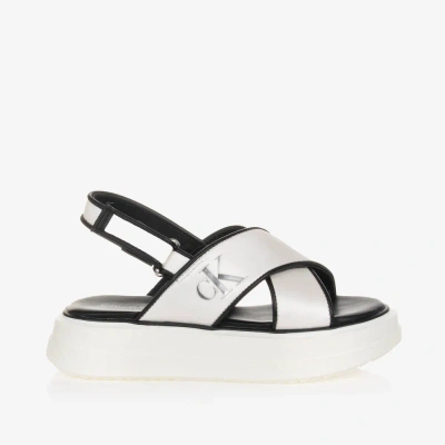 Calvin Klein Kids' Girls Pearlescent White Velcro Sandals