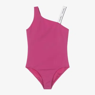 Calvin Klein Kids' Girls Purple Asymmetric Swimsuit