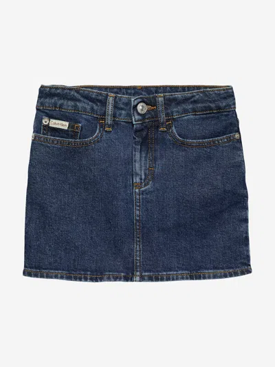 Calvin Klein Girls Rinse Denim Mini Skirt In Blue