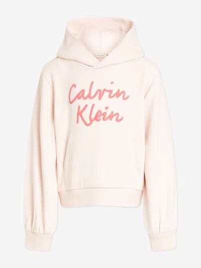 Calvin Klein Kids'  Girls Script Logo Hoodie In Pink